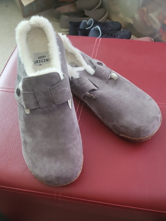 Earth Origins Shoes - Earth Origins Gray Suede Faux-Fur Lined Slip-On